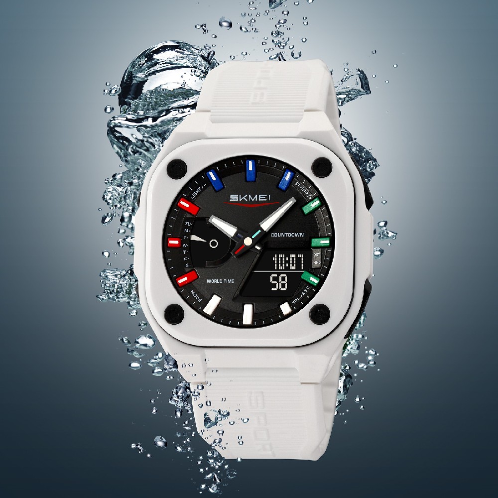 New Skmei 2328 fashion waterproof Dual Time Sport Silicone strap custom digital square shaped man watch for men luxury watches top brand high quality digital analog watch