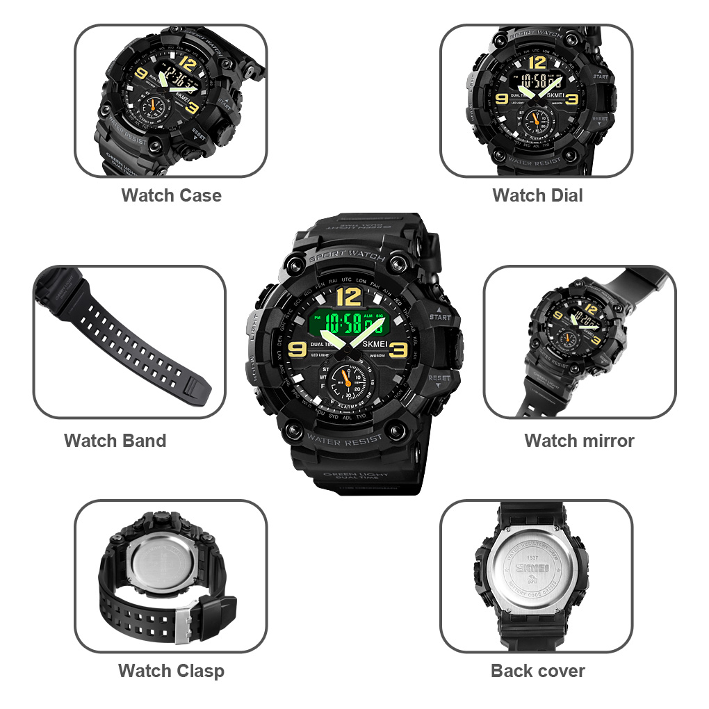 Hot Selling Skmei 1637 Fashion Sports Watch For Men Shockproof Analog  dual time sport Digital Watches Water Resistant Wrist watch