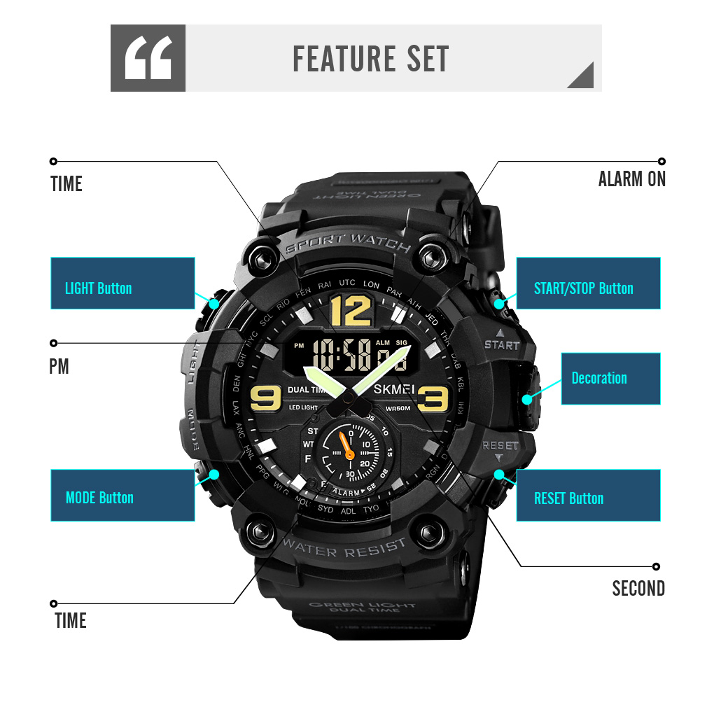 Hot Selling Skmei 1637 Fashion Sports Watch For Men Shockproof Analog  dual time sport Digital Watches Water Resistant Wrist watch