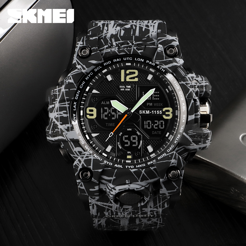 SKMEI 1155B Silicone Watch Casual Waterproof Male Wrist Watch Hot Sale Camouflage Electronic Digital Men Watches Reloj