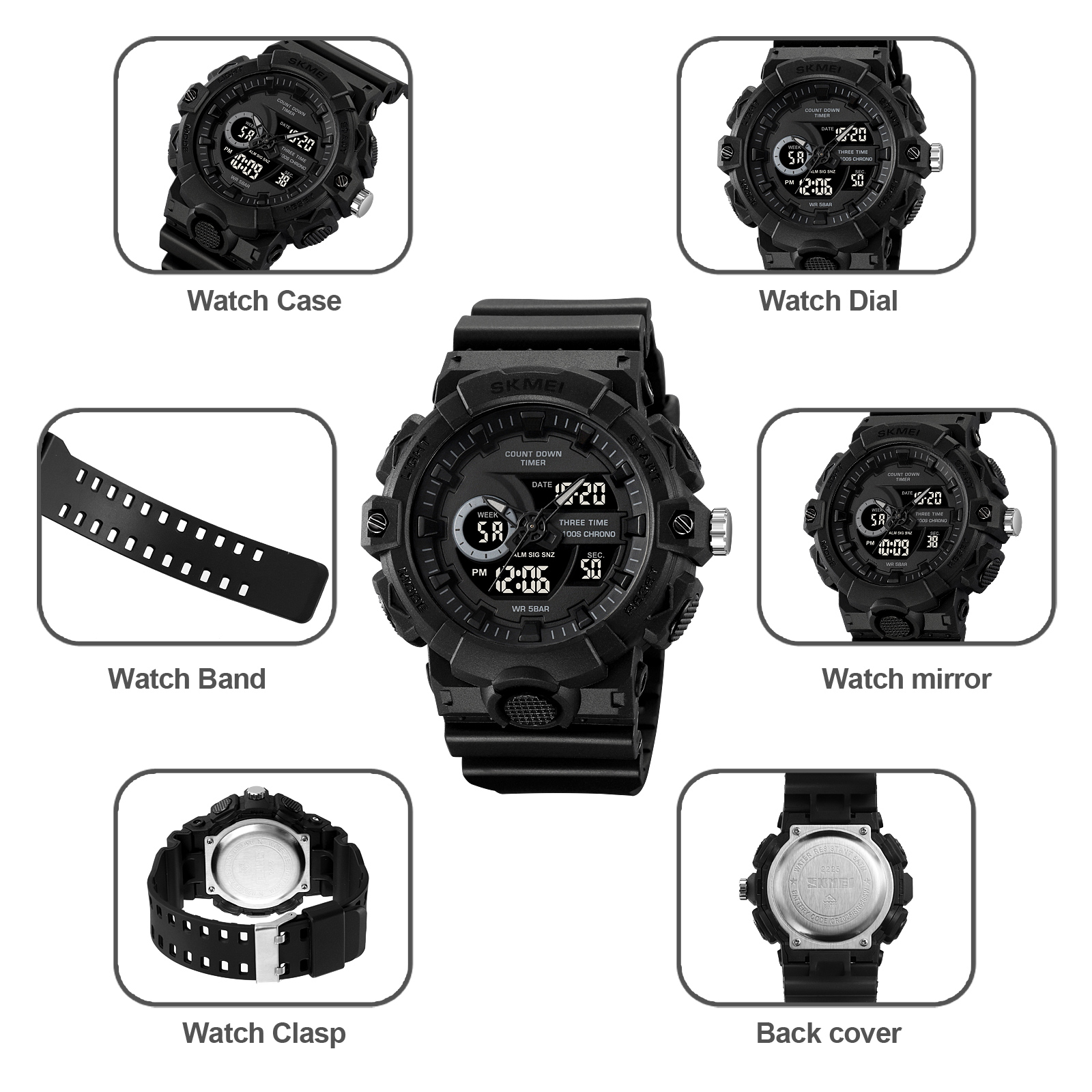 SKMEI 2225 cheap China gents digital watch clear PU strap water resist Multi function storage sports watch