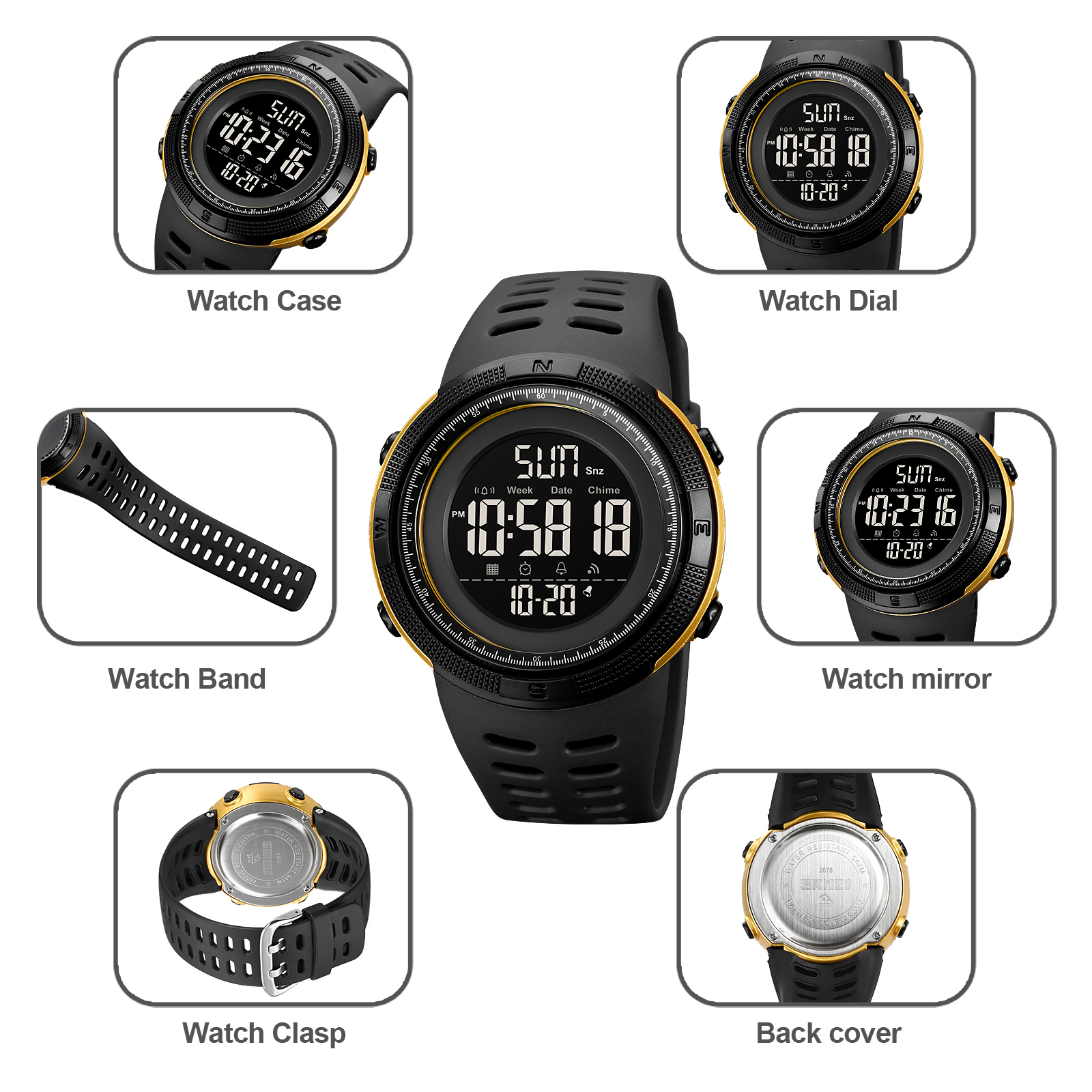 Wholesale Watch Waterproof Sports Electronic Led Watch Silicone Mens Digital Watches Skmei 2070