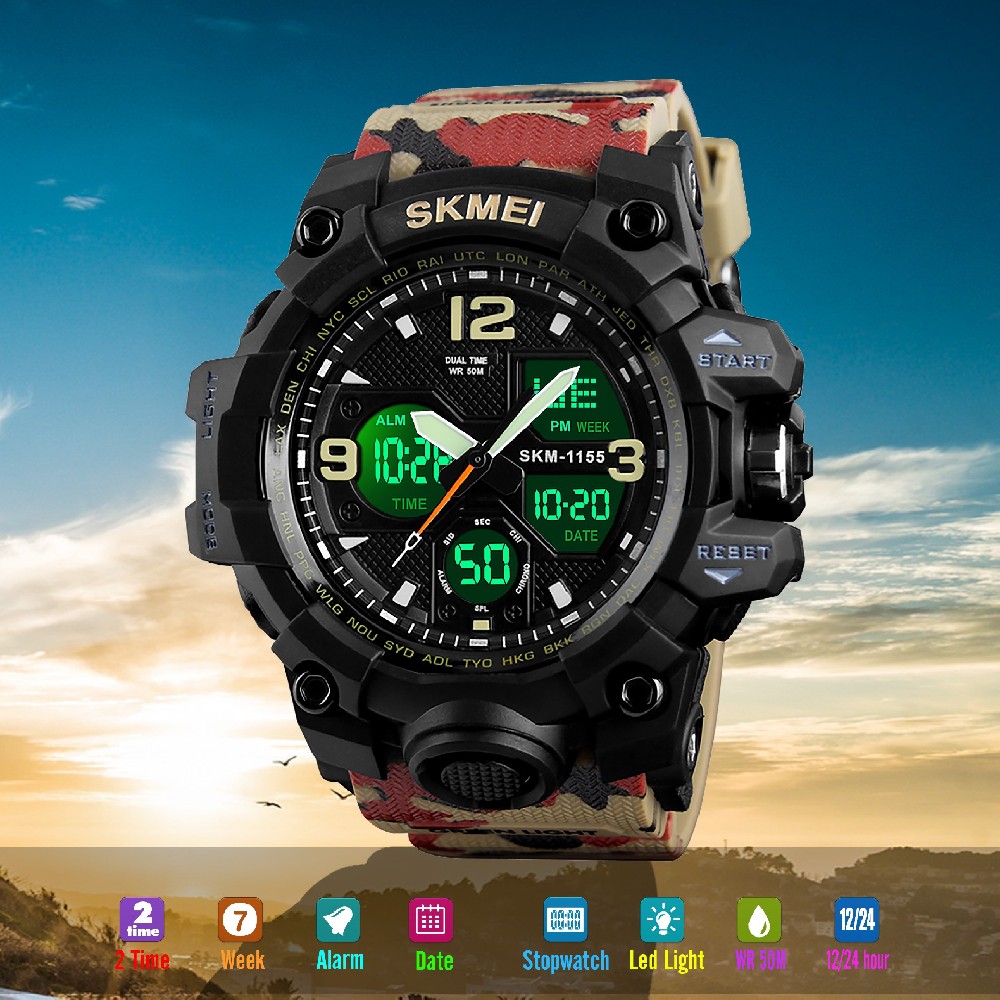 SKMEI 1155B Electronic Military Wristwatches New Arrival Sport Digital LED Display Men Chronograph Material Sports Wristwatches