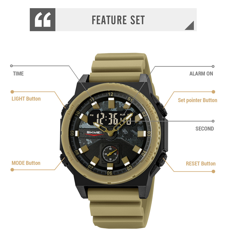 SKMEI 2355 Official 5atm analogue digital 3time zone best men's original watches for sports