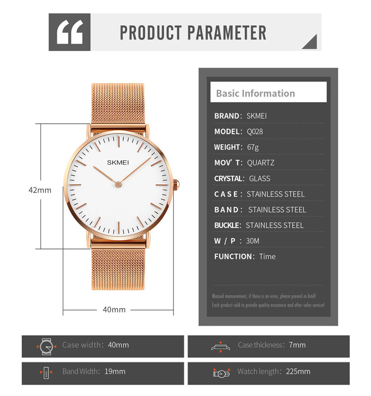 SKMEI Q028 Top Brand Luxury Ultra Thin Clock Relojes Elegant Mesh Steel Man Analog Quartz WristWatch 3ATM Stainless Steel Watch