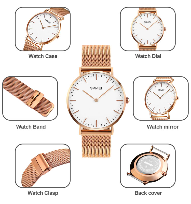 SKMEI Q028 Top Brand Luxury Ultra Thin Clock Relojes Elegant Mesh Steel Man Analog Quartz WristWatch 3ATM Stainless Steel Watch