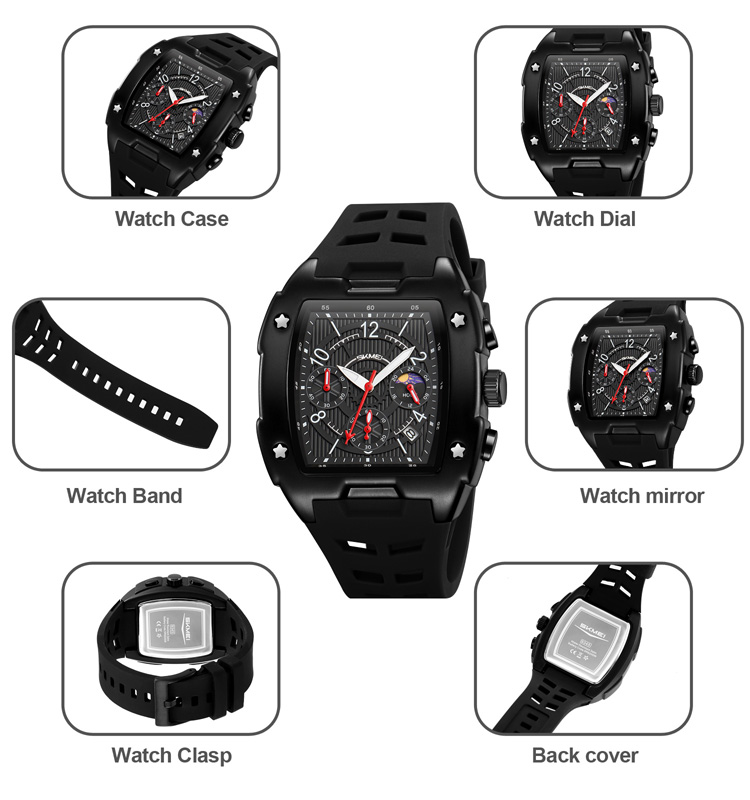 SKMEI 9345 Luxury Brand Quartz Watch Silicone Band Multifunctional Chronograph Wristwatch Reloj Luminous Men's Reloj Hombres