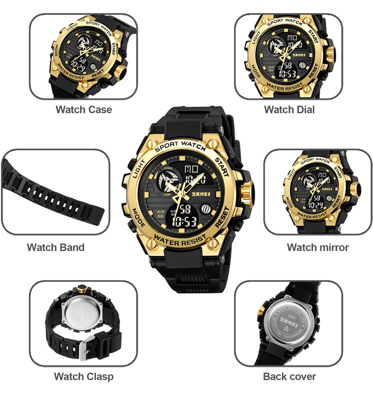 SKMEI 2360 Mens Multifunction Chrono Date Waterproof Dual Time Jam tangan Wristwatch Reloj Hombre Digital Sport Watch