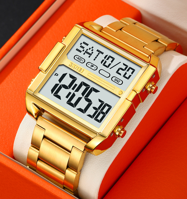 SKMEI 2299 de cero inoxidable square quartz watch reloj metal digital wrist watch luxury hombre dorado para deportivo