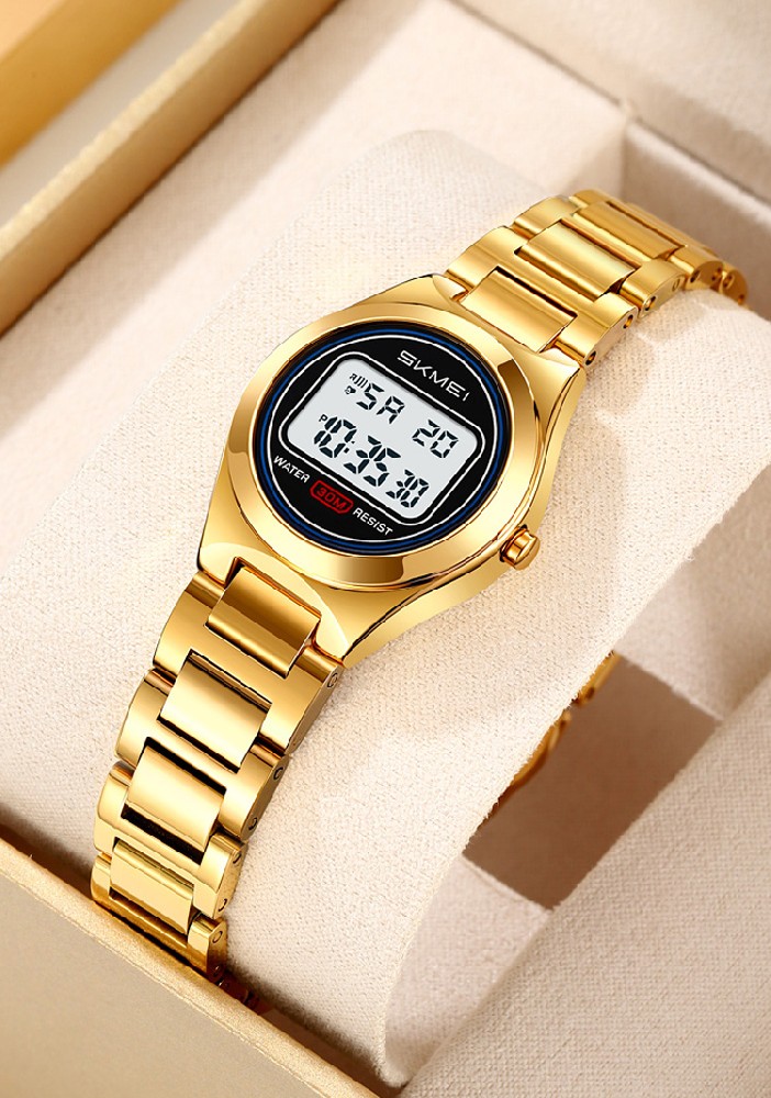 SKMEI 2334 small ladies women bracelet watch girl gift digital gold plated luxury watch for women stainless steel 2024