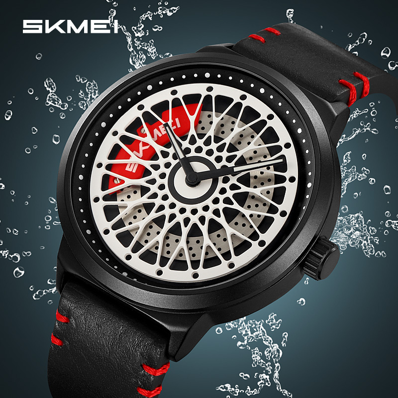 SKMEI 2356 New Rotating Quartz Men Wrist Watch Fashion Watch Stainless Steel Leather Band