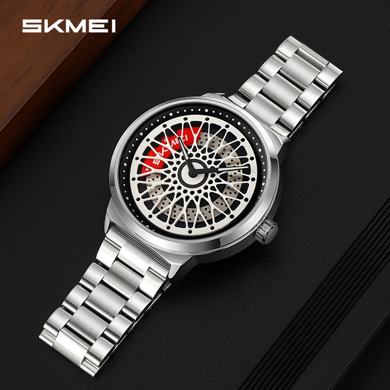 SKMEI 2356 New Rotating Quartz Men Wrist Watch Fashion Watch Stainless Steel Leather Band