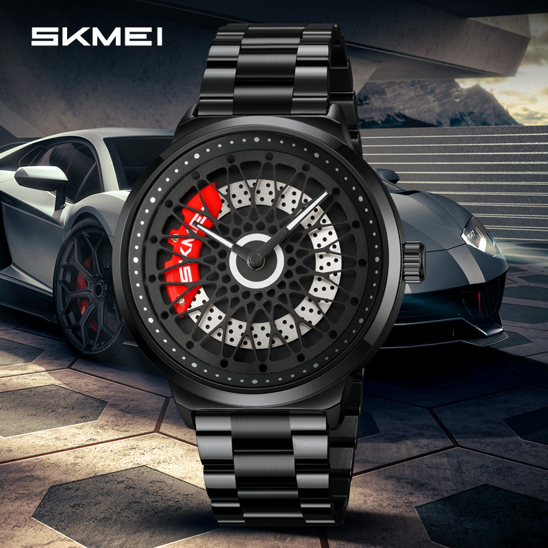 SKMEI 2356 New Rotating Quartz Men Wrist Watch Fashion Watch Stainless Steel Leather Band