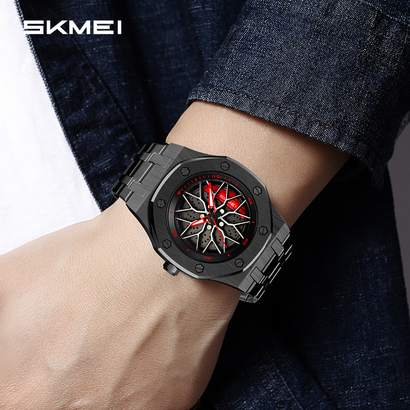 SKMEI 2359 Silica Gel Stainless Steel Band Cool Quartz Luxury Wrist Watch Reloj for Men