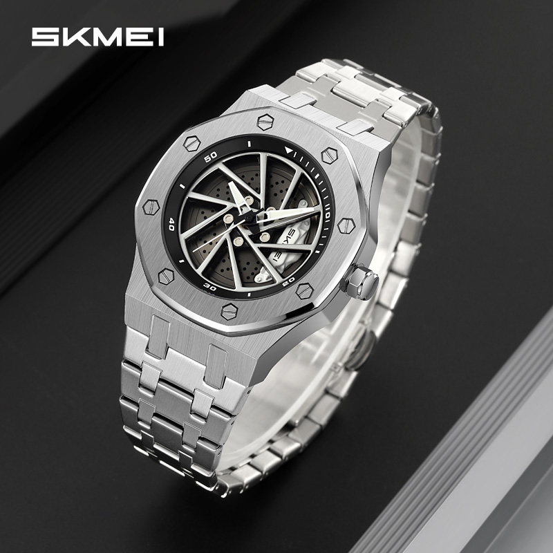 SKMEI 2359 Silica Gel Stainless Steel Band Cool Quartz Luxury Wrist Watch Reloj for Men