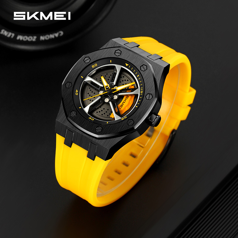 SKMEI 2359 Silica Gel Stainless Steel Band Cool Quartz Luxury Wrist Watch Reloj for Men