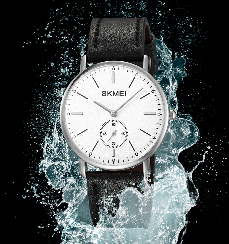 SKMEI 2308 9mm ultra thin Relogio masculino men quartz analog watch genuine leather minimalism watch brand your logo