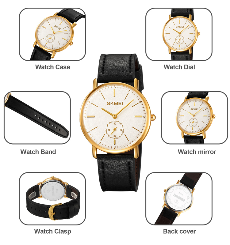 SKMEI 2308 9mm ultra thin Relogio masculino men quartz analog watch genuine leather minimalism watch brand your logo