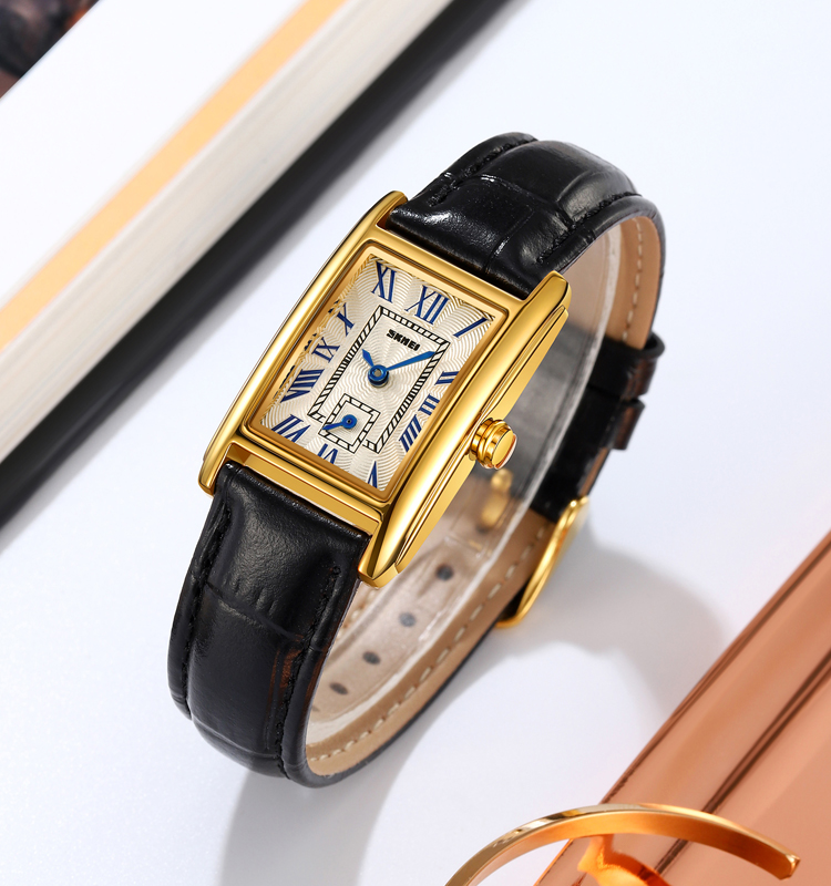 SKMEI 2297 Leather ladies small fashion watch quartz wrist luxury retro roman numbers watch gold quality watch for women