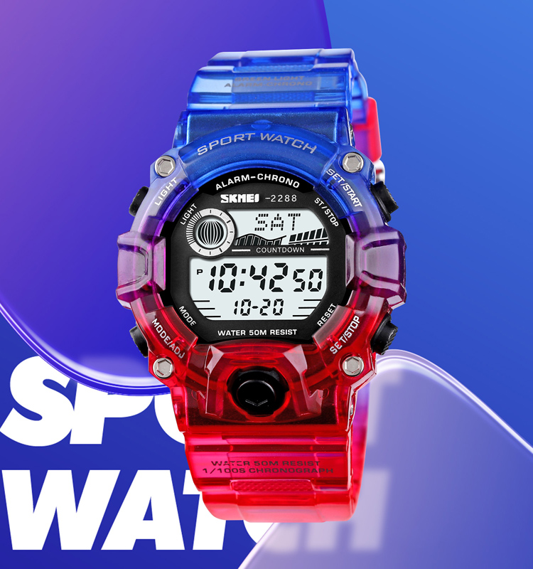 SKMEI 2288 Colorful Plastic Case SKMEI Outdoor Sports Children's Digital Watch TPU Band