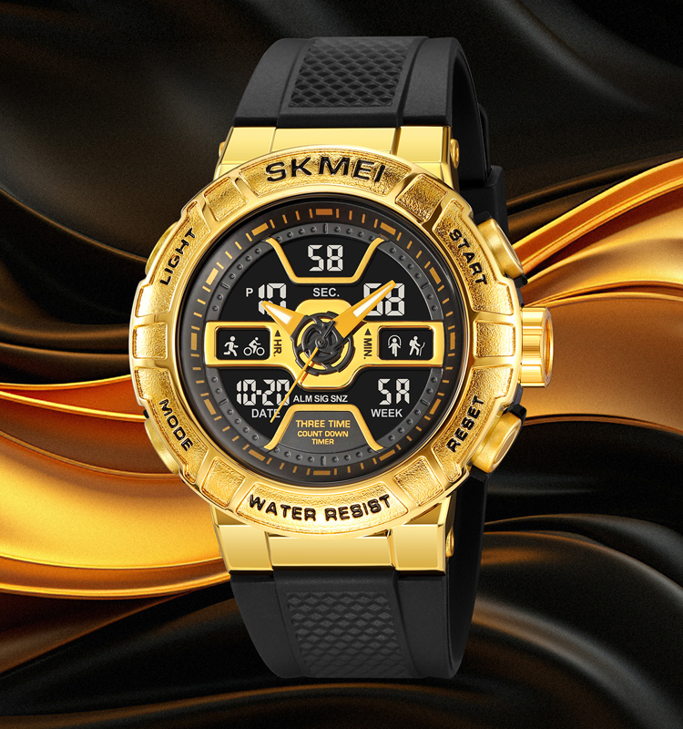 SKMEI 2227 Dual Time Digital Analog Watch for Men Luxury Sport Wristwatch with Shockproof Band Resin Material Alarm Feature