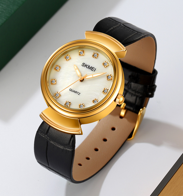 SKMEI 2165 Luxury Women's Wristwatch with Gold Plated Case and Leather Band Fashion Quartz Ladies Watches Relojes para Mujer