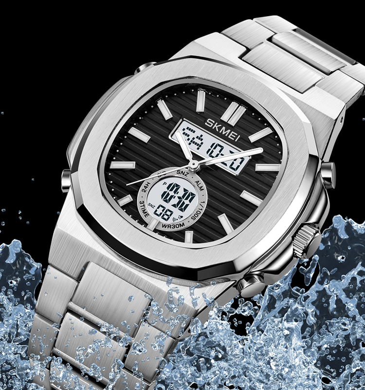 SKMEI 2279-3 atm water resistant stainless steel back watch SKMEI 2279 retro watch steel analog digital watches for men