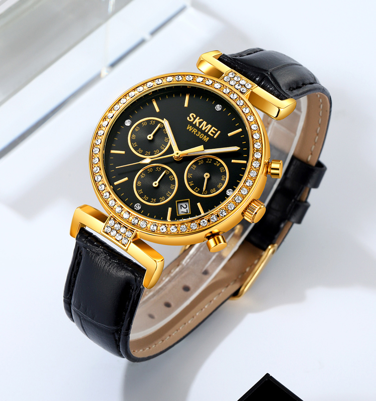 SKMEI 2089 Designer 2024 luxury brand vintage gold watch dial stone 2089 SKMEI ladies quality watches for women leather quartz