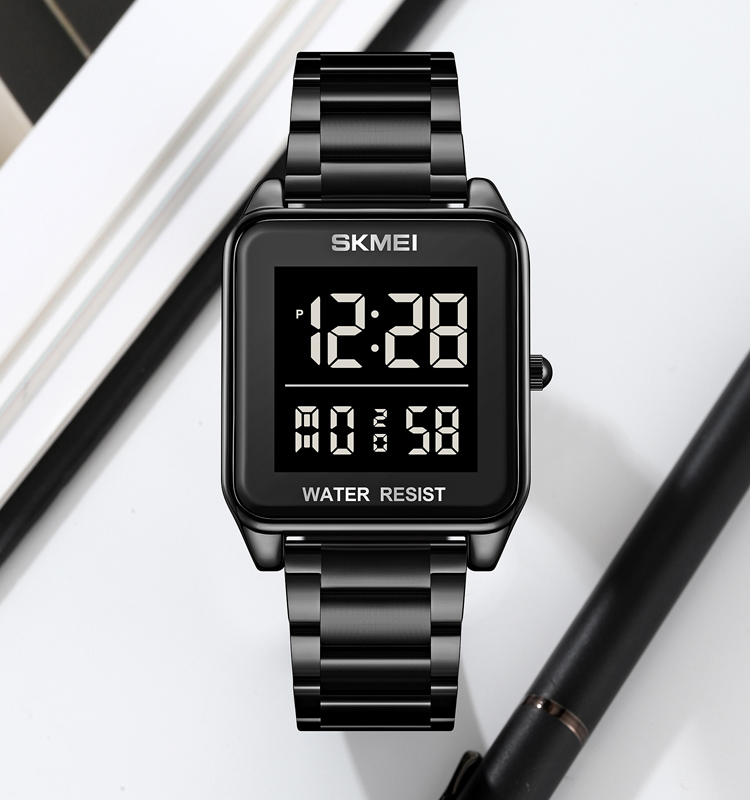 SKMEI 2154 Men's Luxury Stainless Steel Digital Wristwatch 30m Waterproof Custom Logo Modern Buckle Clasp Glass Case Sport Water