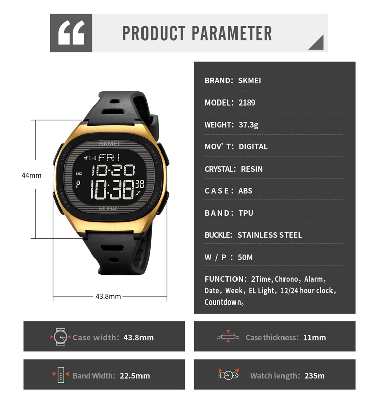 SKMEI 2189 Luxury Digital Sport Wrist Watch Men Modern Special Shape Strap TPU Band Position Alarm Wholesale Relojes Hombres