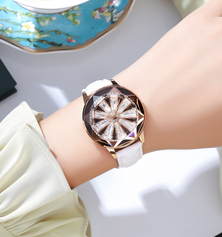 SKMEI 2184 wheel alloy case new model fashion ladies watches spinning car rim women's watches 16mm leather band