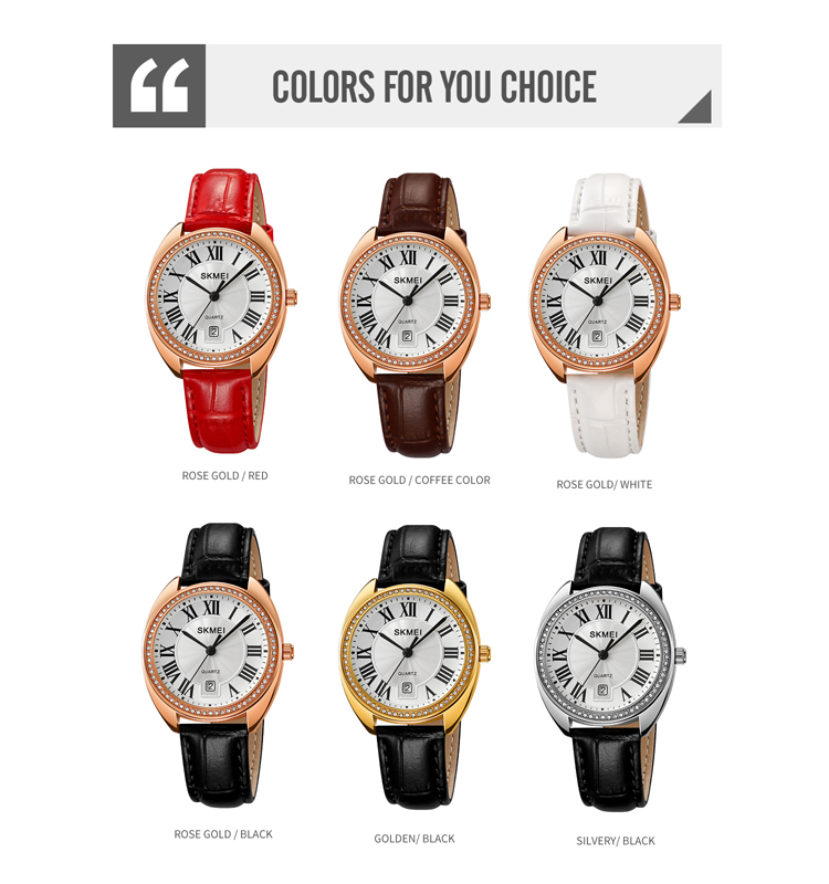 SKMEI 2183 Roman Numerals Ladies Watch Fashion Leather Strap Diamond Quartz Watches Women Classic Retro Female Wristwatch