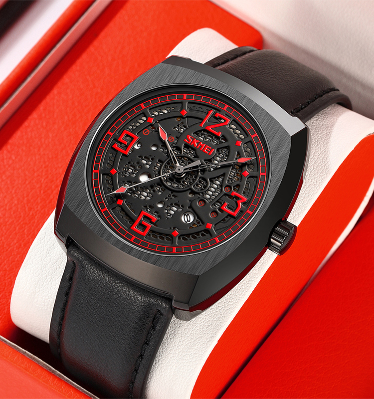 SKMEI 9336 Mens Watch High Quality Luxury Leather Quartz Wristwatch with Graphics Inside Custom