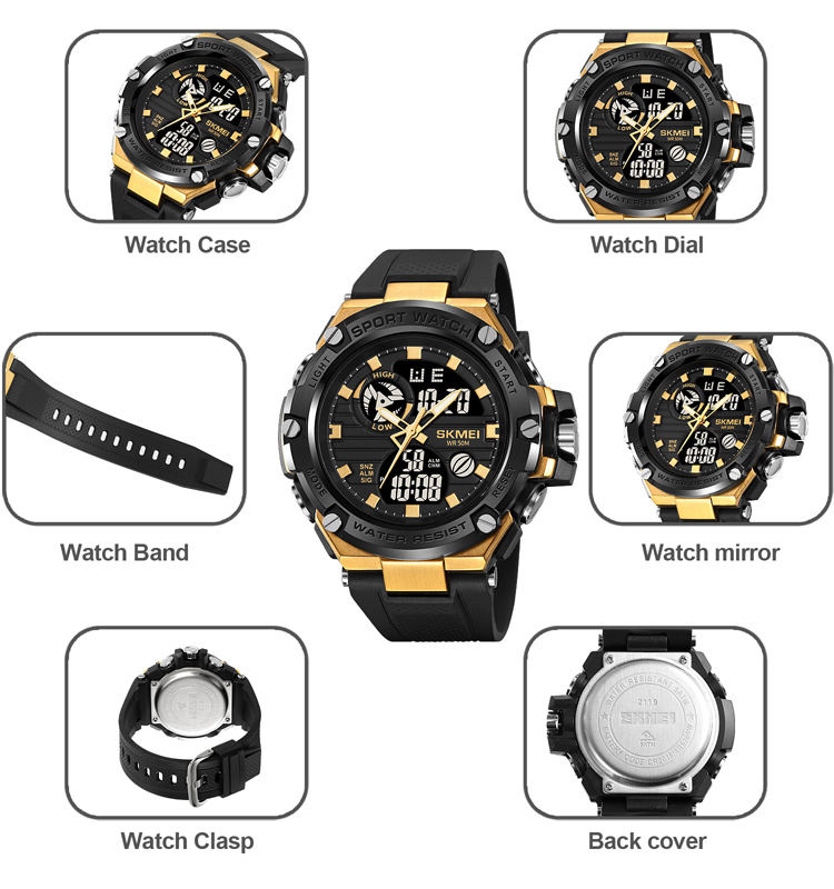 SKMEI 2119 Wholesale Custom Luxury Reloj Para Hombre Analog Digital Watch Men Chronograph Sport Analogue 5ATM Sport Wristwatches