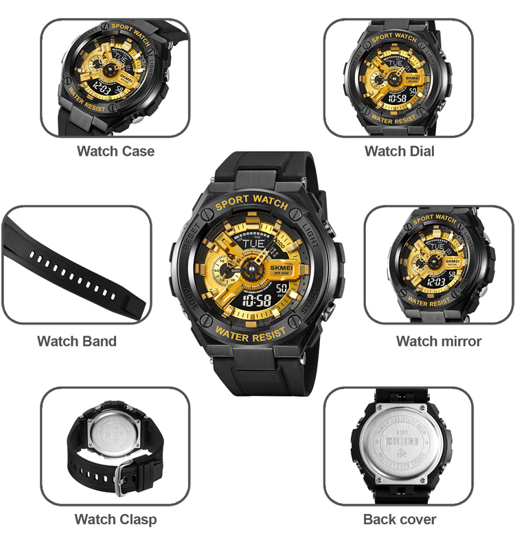 SKMEI 2101 unique 4 alarms multiple custom wristwatch private label watch analog water proof digital for men Relojes