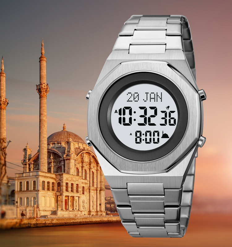 SKMEI 2069 3bar waterproof luxury custom prayer time accurate watch Islamic SKMEI azan wristwatch qibla digital for men