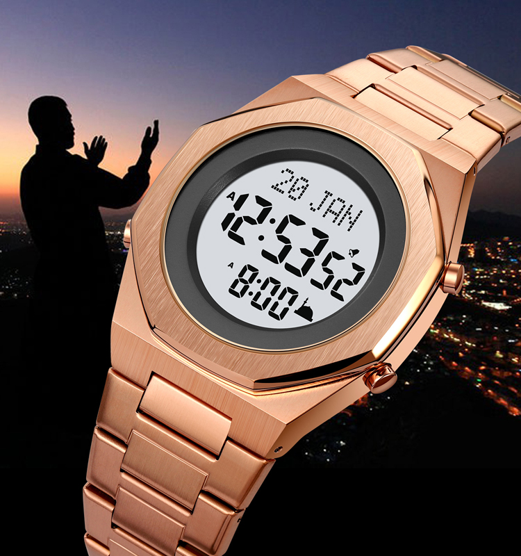 SKMEI 2069 3bar waterproof luxury custom prayer time accurate watch Islamic SKMEI azan wristwatch qibla digital for men