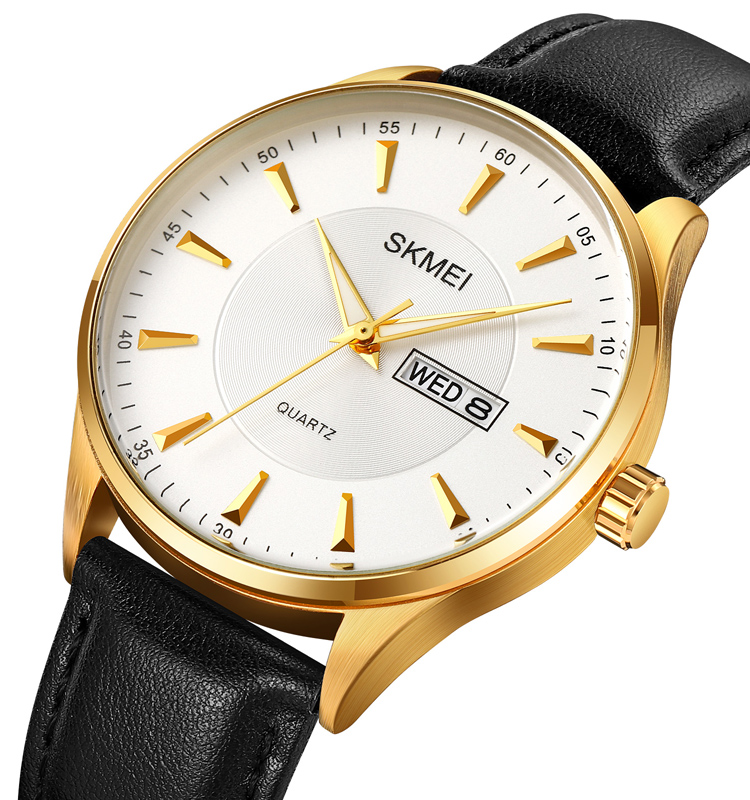 Skmei 2075 Latest Golden Watch Low Moq Leather Unique Watch Water Proof Men Simple