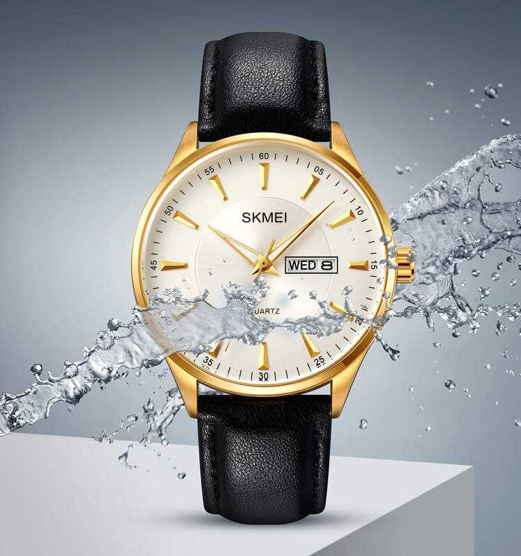 Skmei 2075 Latest Golden Watch Low Moq Leather Unique Watch Water Proof Men Simple