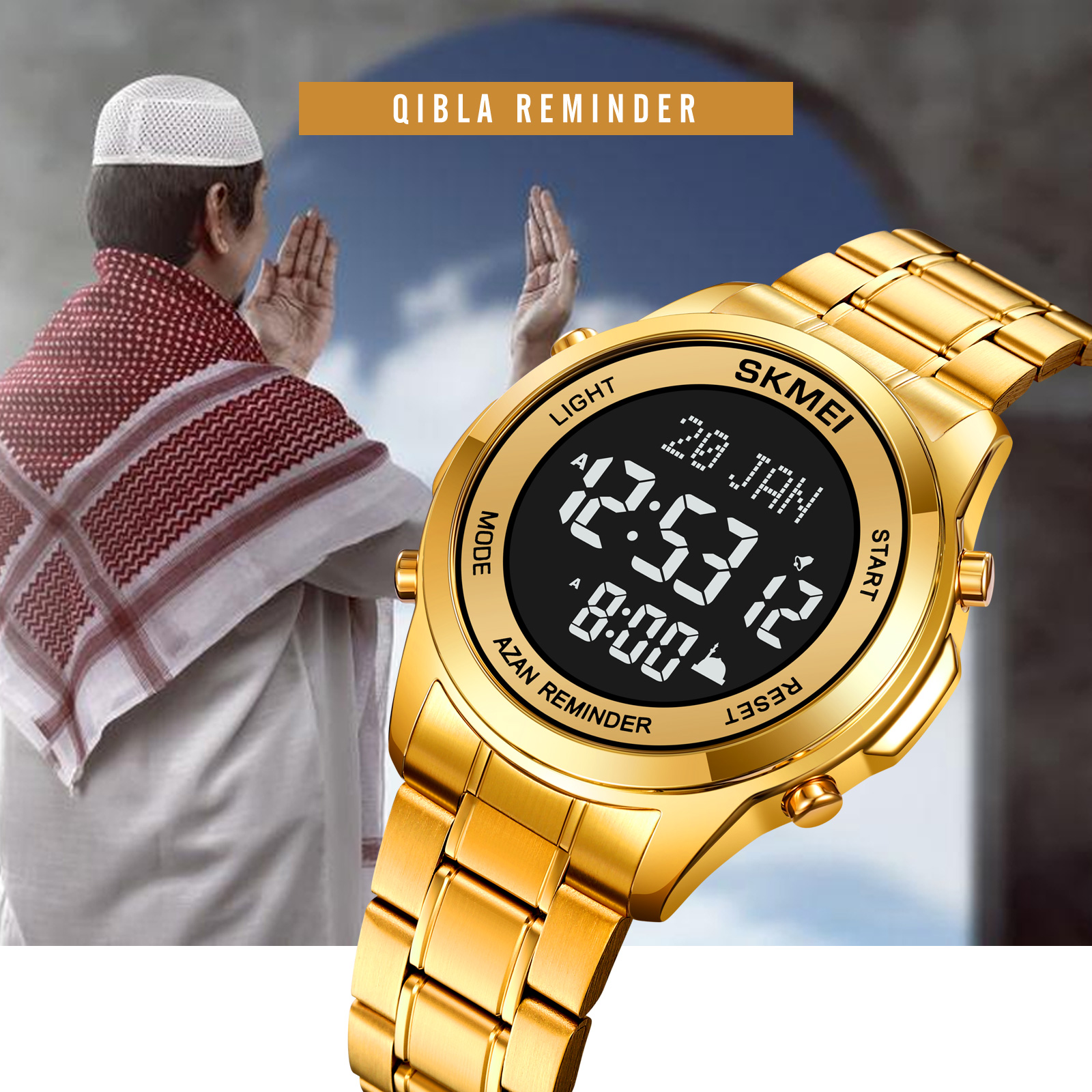 Horloge azane 2097 SKMEI azan muslim prayer time watch digital adhan alfajr qibla watch for men wrist religious